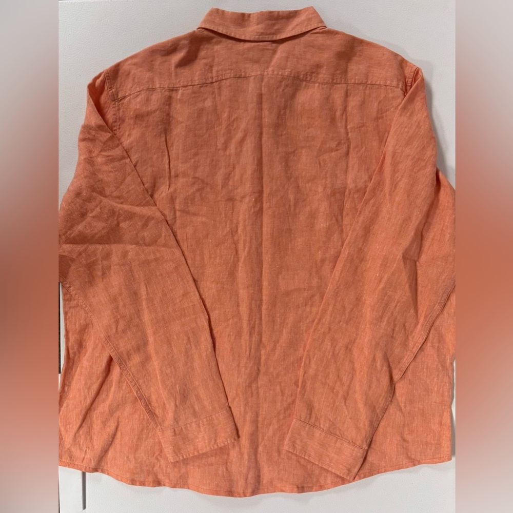 LL Bean 100% Linen Button Shirt Long Sleeve Orange Slightly Fitted Men XXL-Tall - Picture 9 of 9